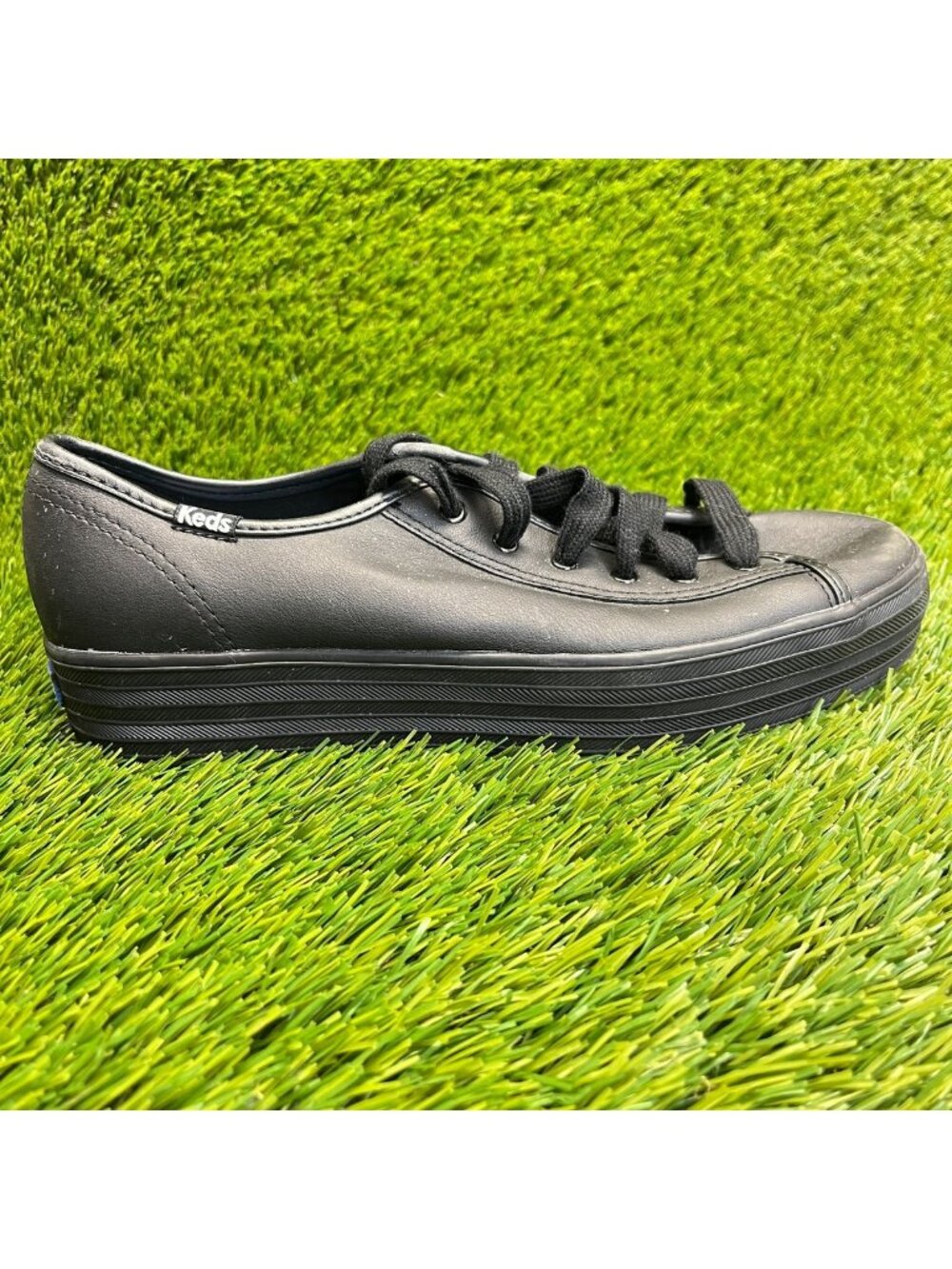 Keds Triple Kick Leather Platform Womens Size 7.5 Black Athletic Shoes Sneakers